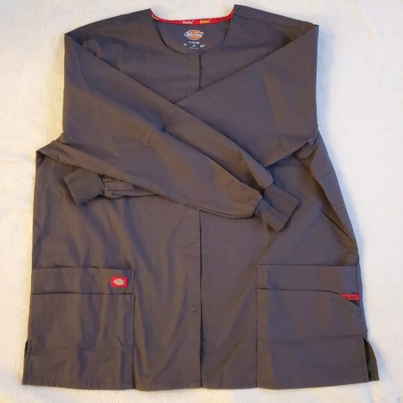 Dickies Snap Front Warm-Up Scrub top Jacket 86306 PTWZ Pewter EDS Missy Fit - Picture 2 of 8